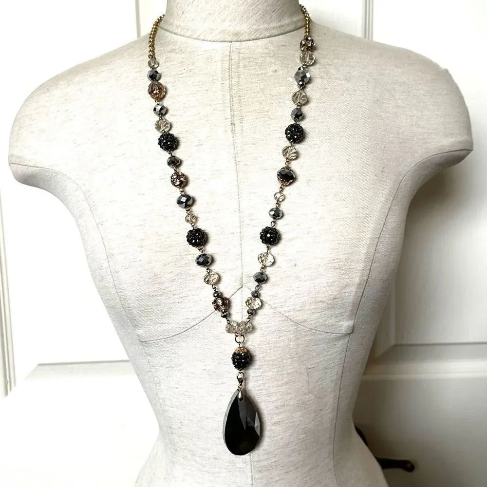 Jules b teardrop.pendant long  beaded necklace